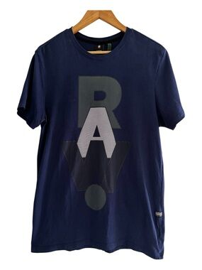 Minimalist Streetwear G-Star Raw Logo Graphic Tee Navy
